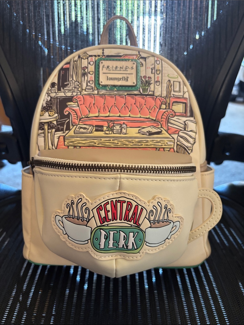 Loungefly Cream Central Perk Friends Mini Backpack with Coral Couch Art